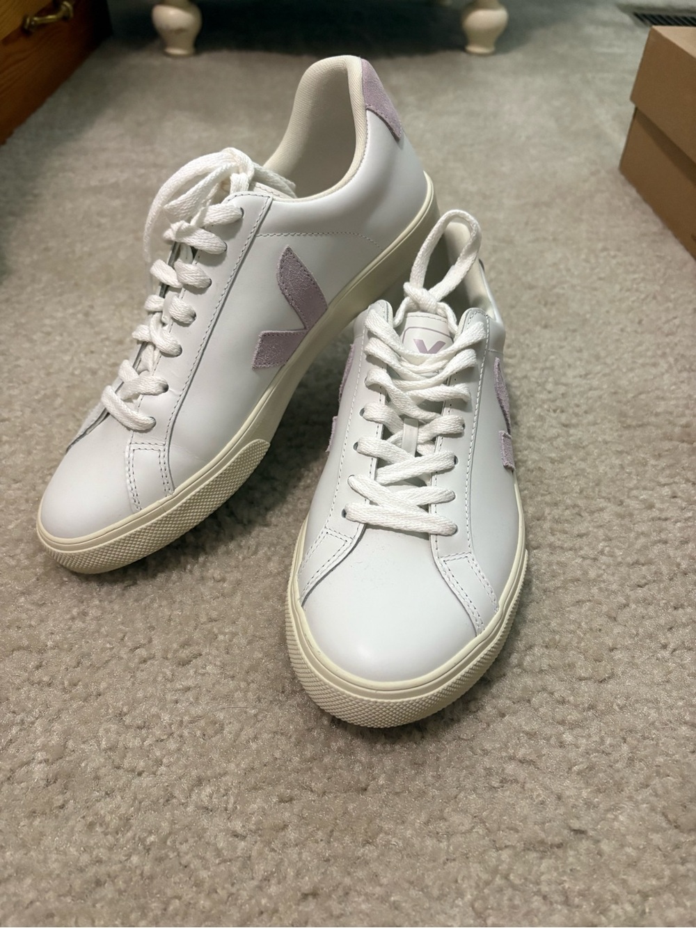 Women's White Sneakers with Lilac Accent - Veja Esplar Style Sz 7